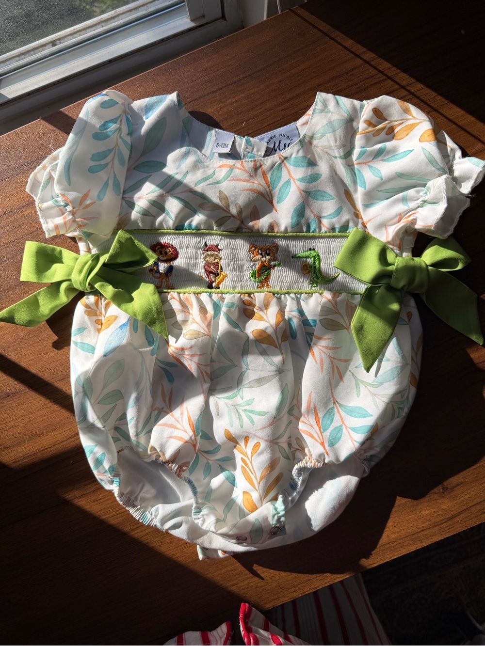 Green Bow Floral Smocked Baby Romper